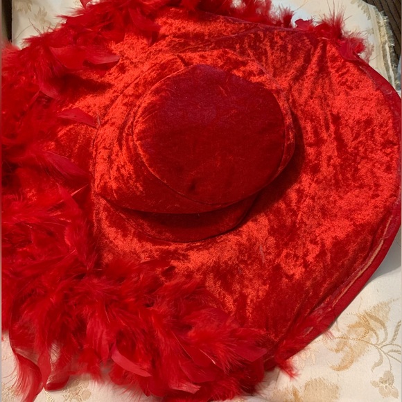 Dress Up Gigantic Red Feather Hat for the Holidays - Picture 1 of 5